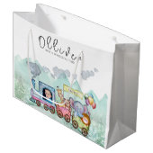 ヴィンテージ列車輸送誕生日水彩写真 ラージペーパーバッグ (正面アングル)