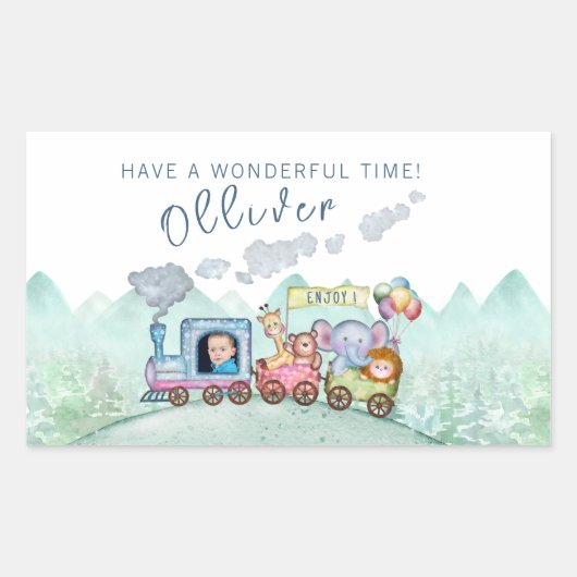 ヴィンテージ列車輸送誕生日水彩写真 長方形シール (正面)