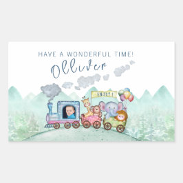 ヴィンテージ列車輸送誕生日水彩写真 長方形シール