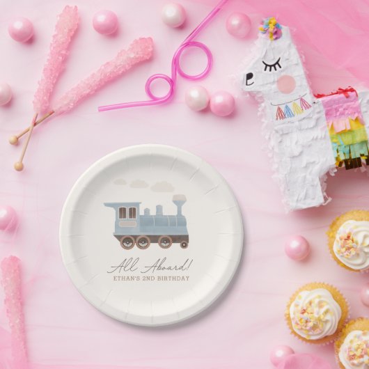 ヴィンテージ列車輸送誕生日 ペーパープレート (パーティー)