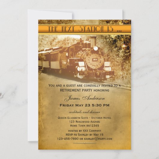 ヴィンテージ列車退職パーティの招待状 招待状 (正面)
