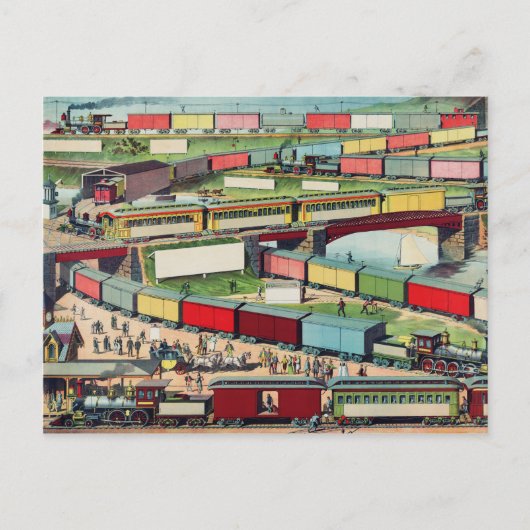 ヴィンテージ列車駅スケッチ ポストカード (正面)