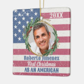 ヴィンテージ初めてのクリスマス米国市民アメリカ国旗 セラミックオーナメント (左)