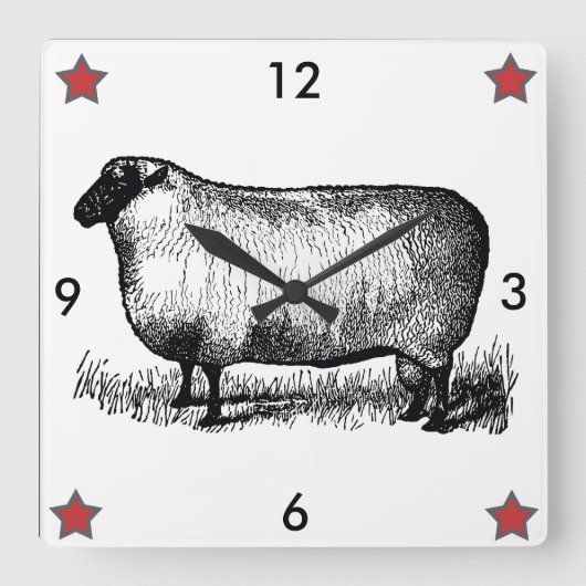 ヴィンテージ初期のスタイル羊の壁時計 スクエア壁時計 (正面)