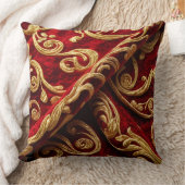 ヴィンテージ刺しゅうルック赤金ゴールド渦巻き クッション (ブランケット)