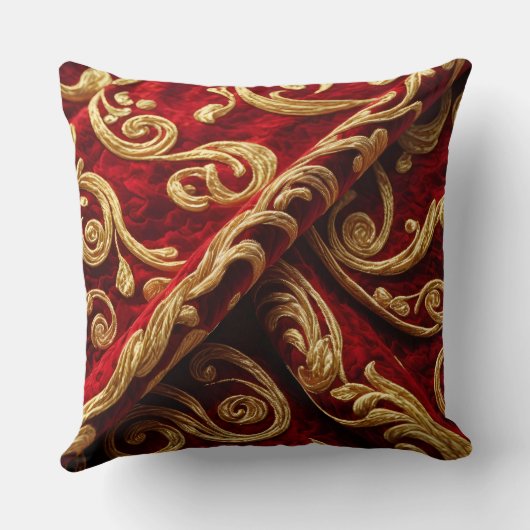 ヴィンテージ刺しゅうルック赤金ゴールド渦巻き クッション (裏面)