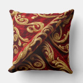 ヴィンテージ刺しゅうルック赤金ゴールド渦巻き クッション (正面)