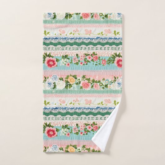 ヴィンテージ刺しゅうレース効果 バスタオルセット (ハンドタオル)