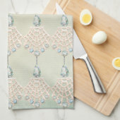 ヴィンテージ刺しゅうレースrhinestoneルックティール(緑がかった色)クリーム キッチンタオル (四つ折り)