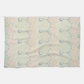 ヴィンテージ刺しゅうレースrhinestoneルックティール(緑がかった色)クリーム キッチンタオル (横)