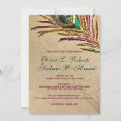 ヴィンテージ刺しゅう孔雀の羽の結婚式の招待 招待状 (正面)