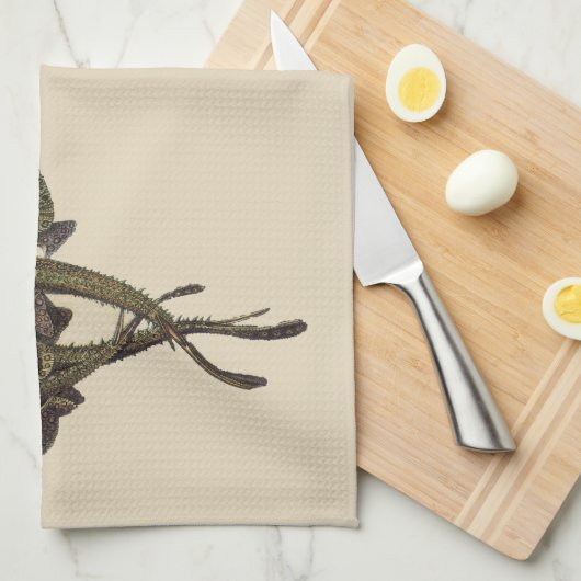 ヴィンテージ刺しエイ、海洋生物 キッチンタオル (四つ折り)