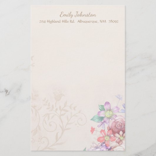 ヴィンテージ刺激を受けたフラワー文具 便箋 (正面)