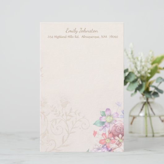 ヴィンテージ刺激を受けたフラワー文具 便箋 (スタンド正面)