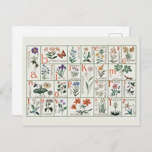 ヴィンテージ刺繍アルファベットサンプラー |ワイルドフラワー ポストカード (正面/裏面)