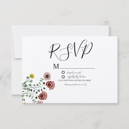 ヴィンテージ刺繍グリーンリーボタニーウェディングRSVP 招待状 (正面)