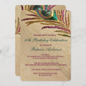 ヴィンテージ刺繍ピーコックフェザー誕生パーティー 招待状 (正面/裏面)