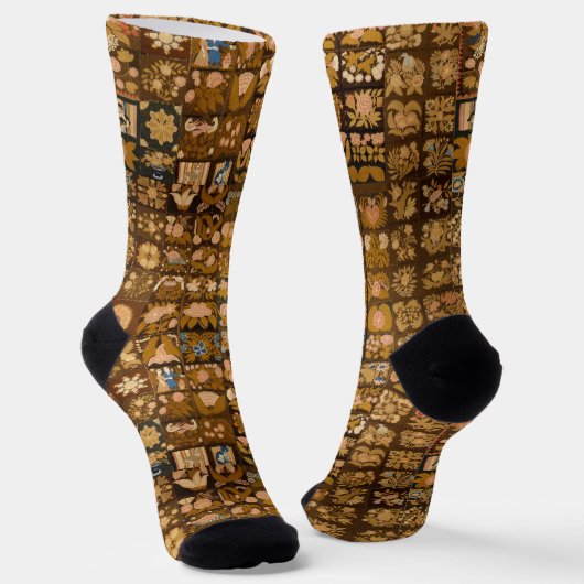 ヴィンテージ刺繍フローラキルト動物付き ソックス (傾斜あり)