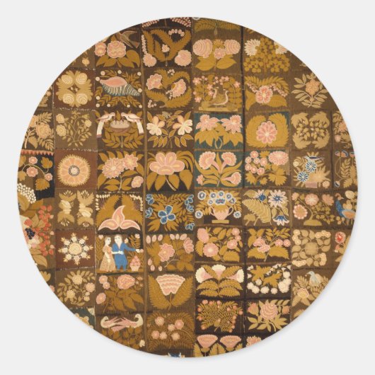 ヴィンテージ刺繍フローラキルト動物付き ラウンドシール (正面)