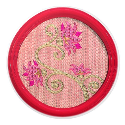 ヴィンテージ刺繍ルック花裁縫ボタン セラミックノブ (正面)