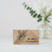 ヴィンテージ刺繍孔雀羽根刺繍 名刺 (スタンド正面)