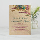 ヴィンテージ刺繍 ペコックの羽根 ウェディング 招待状 (スタンド正面)