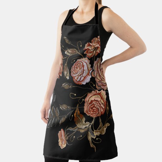 ヴィンテージ刺繍:黒のバラ。 エプロン (インサイチュ)