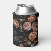 ヴィンテージ刺繍:黒のバラ。 缶クーラー (缶正面)