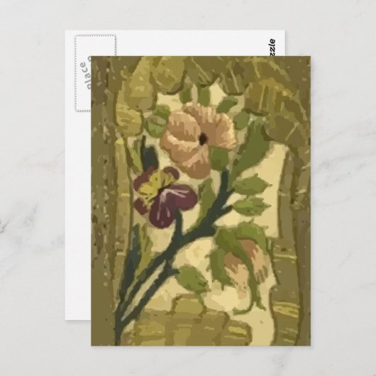 ヴィンテージ刺葉しゅうと花はがき ポストカード (正面/裏面)