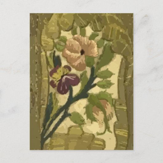 ヴィンテージ刺葉しゅうと花はがき ポストカード (正面)