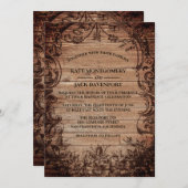 ヴィンテージ刻印素朴材結婚 招待状 (正面/裏面)