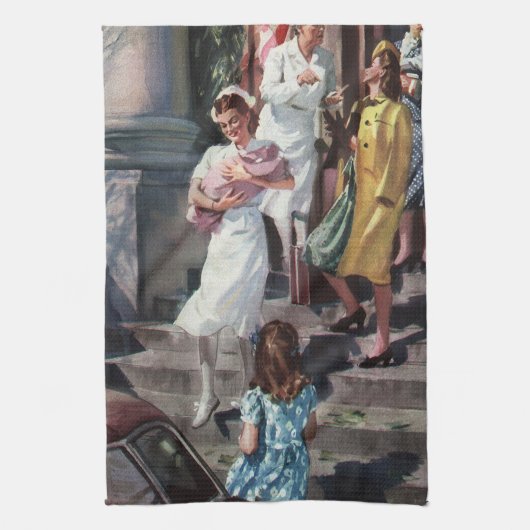 ヴィンテージ剤、ナース付生まれたばかりのベビー乳児 キッチンタオル (縦)