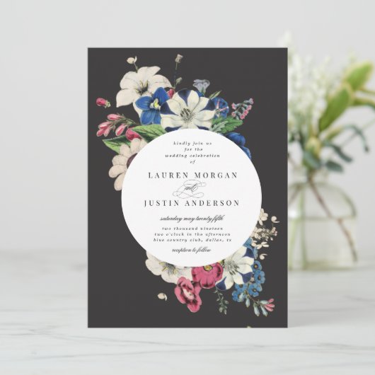 ヴィンテージ劇的フローラスクエア結婚式招待状 招待状 (スタンド正面)