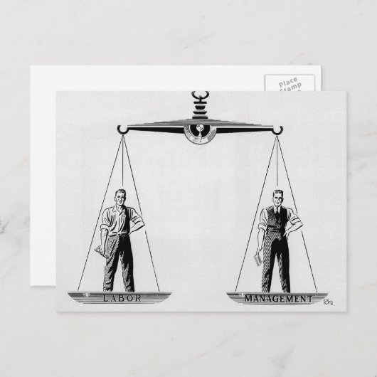 ヴィンテージ労働対管理はかりで測、司法 ポストカード (正面/裏面)