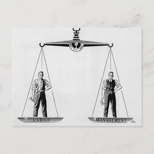 ヴィンテージ労働対管理はかりで測、司法 ポストカード (正面)