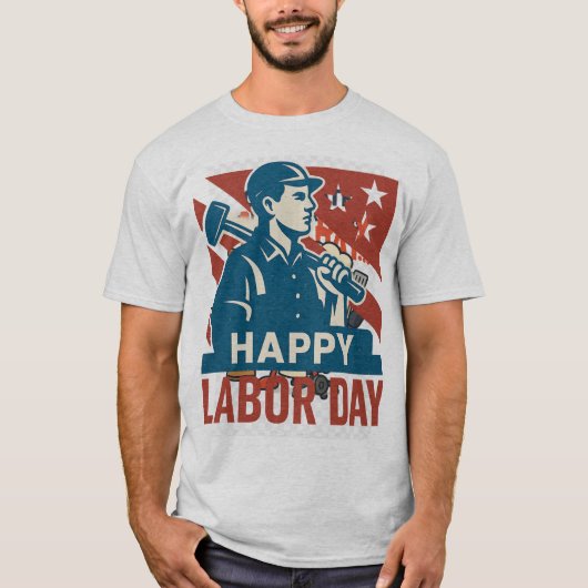 ヴィンテージ労働日米国レトロポスタースタイル Tシャツ (正面)