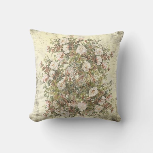 ヴィンテージ動揺してで白いBohoは上がりました クッション (正面)