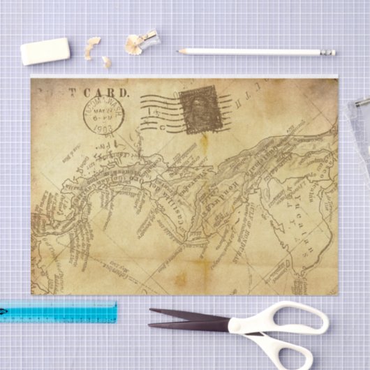 ヴィンテージ動揺してはがき地図アンティーク 薄葉紙 (クラフト)
