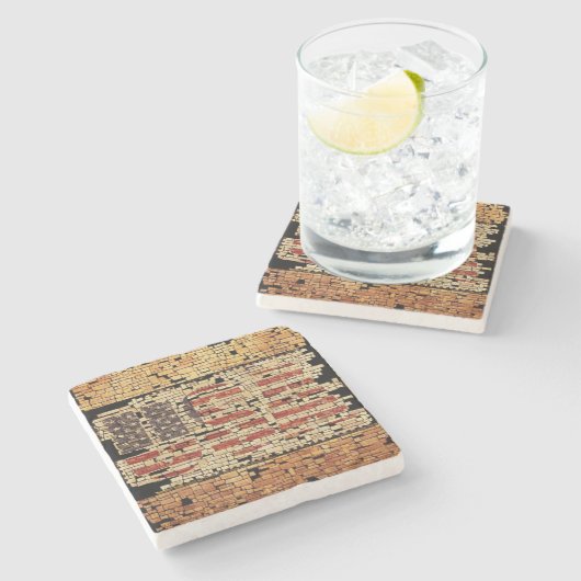 ヴィンテージ動揺してアメリカ国旗 ストーンコースター (横)