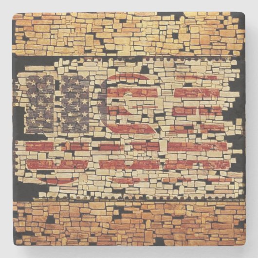 ヴィンテージ動揺してアメリカ国旗 ストーンコースター (正面)