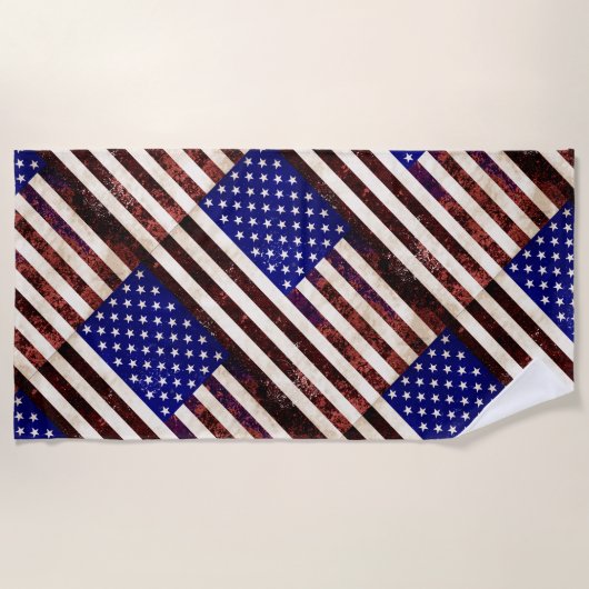 ヴィンテージ動揺してアメリカ国旗 ビーチタオル (正面)