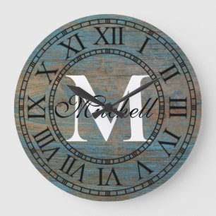 ヴィンテージ動揺してアンティークウッドユニークモノグラム ラージ壁時計