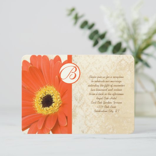 ヴィンテージ動揺してダマスクガーベラウェディングレセプション 招待状 (スタンド正面)