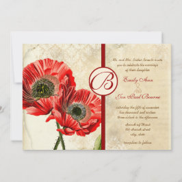 ヴィンテージ動揺してダマスクポピー赤の結婚式の招待 招待状