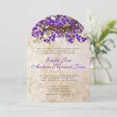 ヴィンテージ動揺してダマスクレース紫の花 招待状 (スタンド正面)