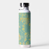 ヴィンテージ動揺してティール（緑がかった色）春フローラルパターン ウォーターボトル (右面)