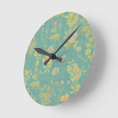 ヴィンテージ動揺してティール（緑がかった色）春フローラルパターン ラウンド壁時計 (傾斜)