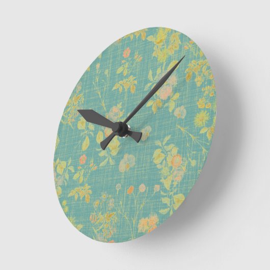 ヴィンテージ動揺してティール(緑がかった色)春フローラルパターン ラウンド壁時計 (傾斜)