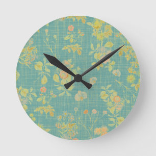ヴィンテージ動揺してティール(緑がかった色)春フローラルパターン ラウンド壁時計
