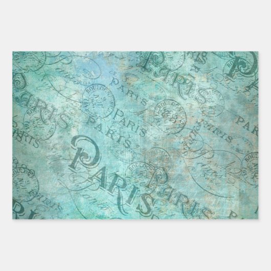 ヴィンテージ動揺してファッションパリターコイズアクア ラッピングペーパーシート (正面3)